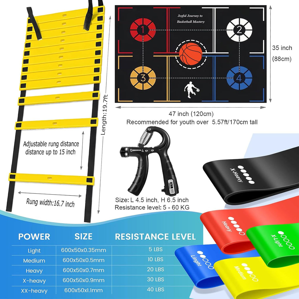Basketball Training Kit – Dribble Mat, Agility Ladder & Grip Strengthener