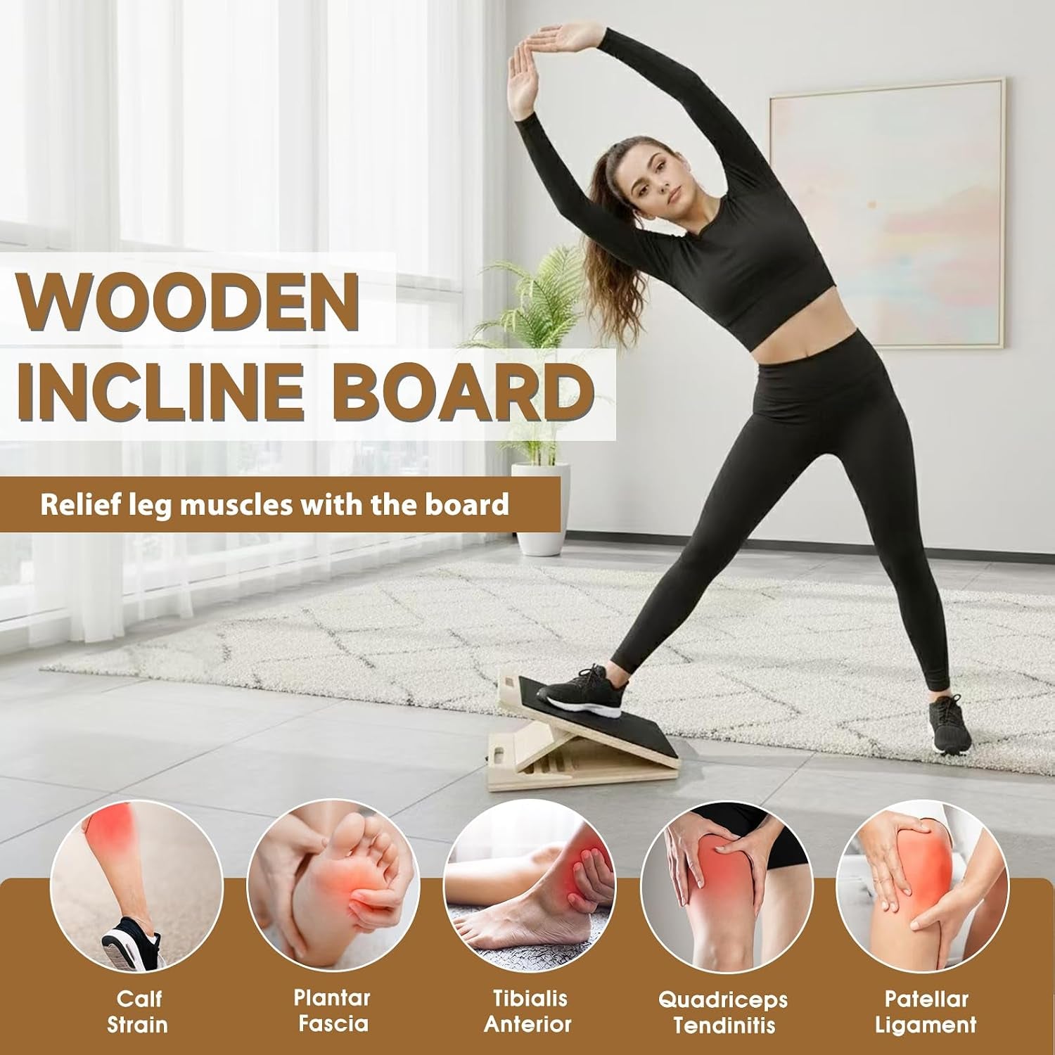 5-Level Wooden Calf Stretch Incline Board – Physical Therapy & Mobility
