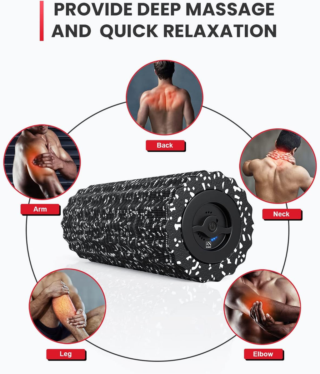 4-Speed Vibrating Foam Roller – Rechargeable Deep Muscle Massager