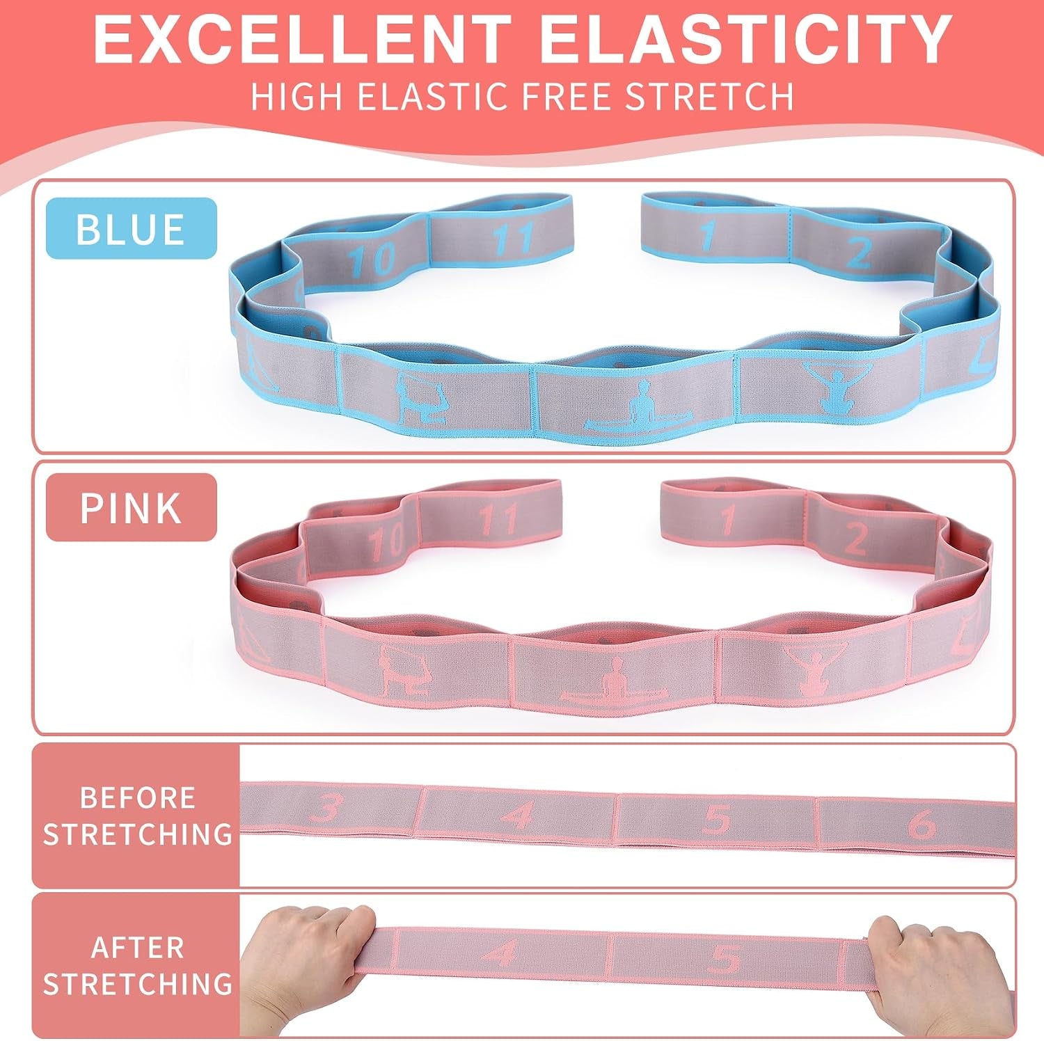 Elastic Stretching Strap with Loops for Yoga & Physical Therapy
