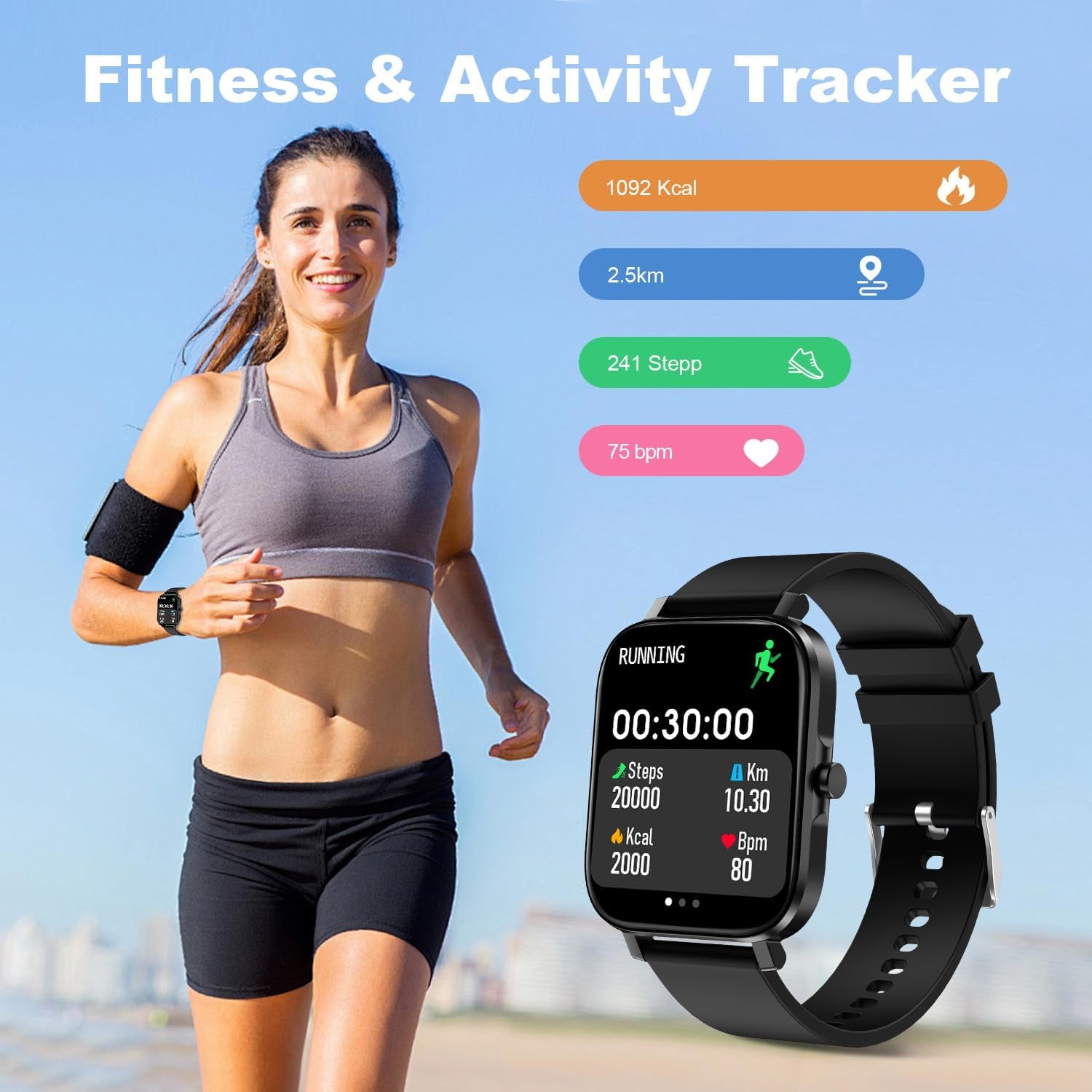 Smart Fitness Watch with Heart Rate, Spo2 & Sleep Tracking