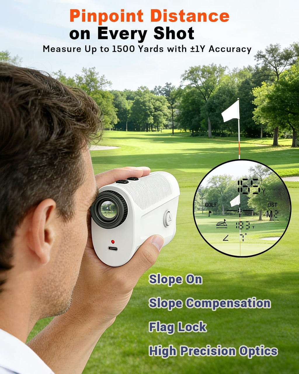 Golf Rangefinder with Slope – 1500-Yard Laser Range Finder, 7X Zoom