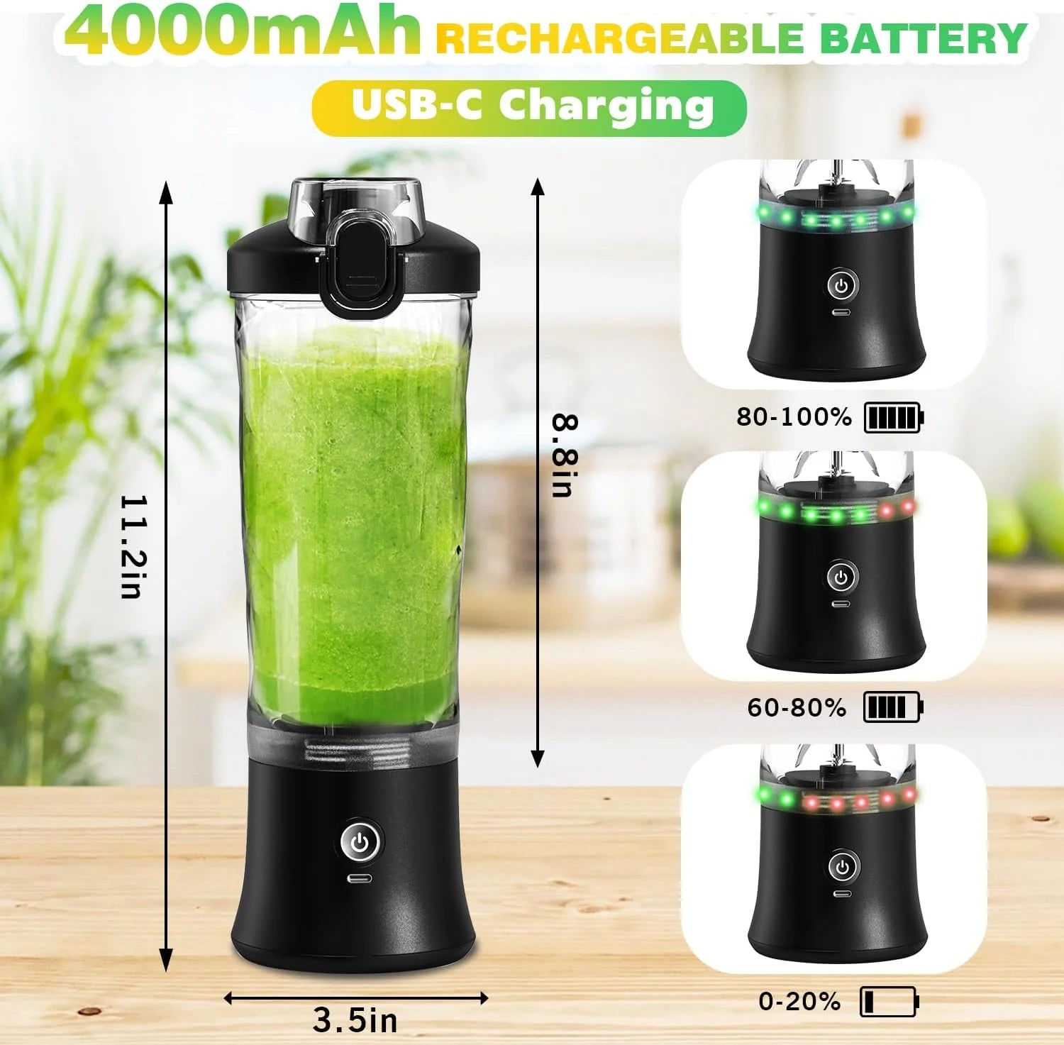 USB-C Rechargeable Portable Blender Shaker Bottle