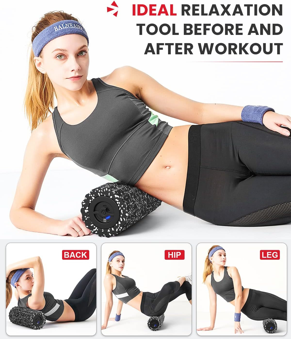 4-Speed Vibrating Foam Roller – Rechargeable Deep Muscle Massager