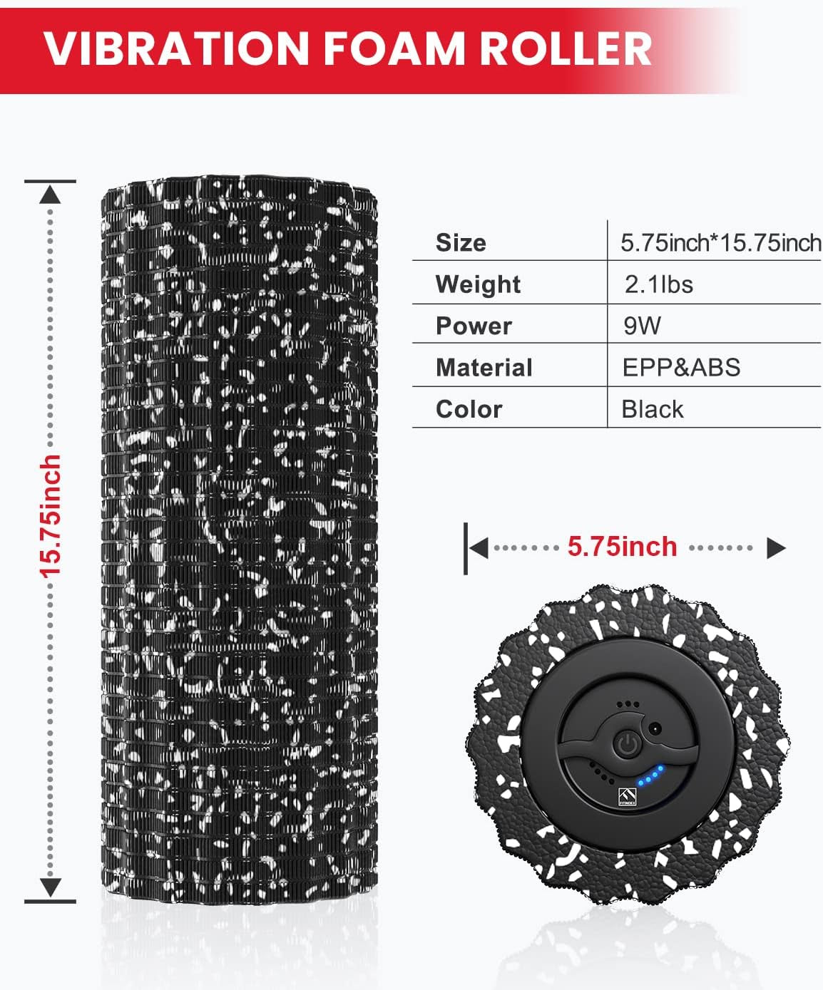4-Speed Vibrating Foam Roller – Rechargeable Deep Muscle Massager