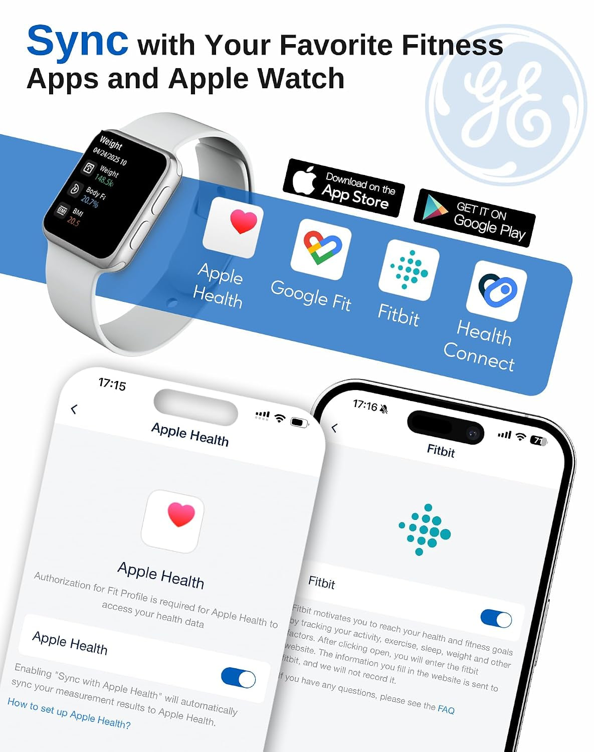 GE Smart Body Fat Scale with BMI & Bluetooth App Tracking