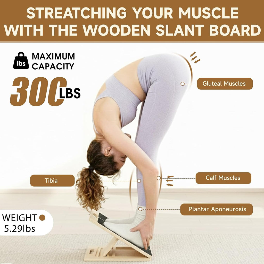 5-Level Wooden Calf Stretch Incline Board – Physical Therapy & Mobility