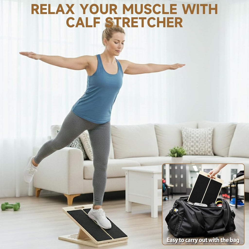 5-Level Wooden Calf Stretch Incline Board – Physical Therapy & Mobility