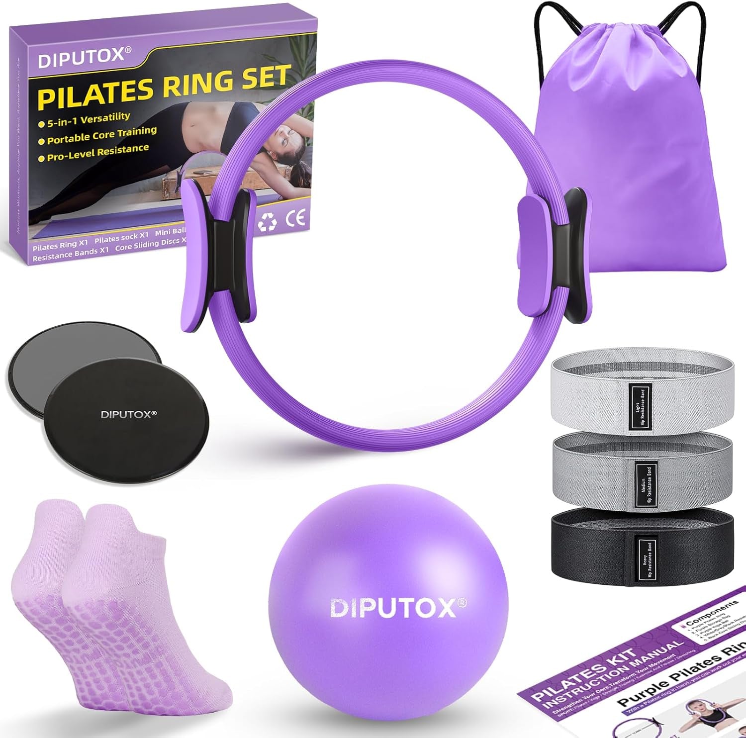 Pilates Magic Circle Ring Kit with Resistance Bands & Ball