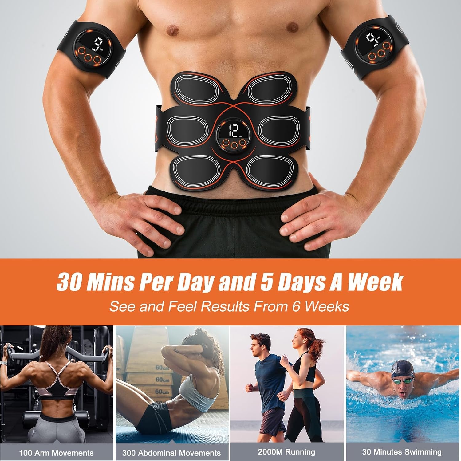 EMS Abs Muscle Stimulator – Toning Belt for Abdomen, Arms & Thighs
