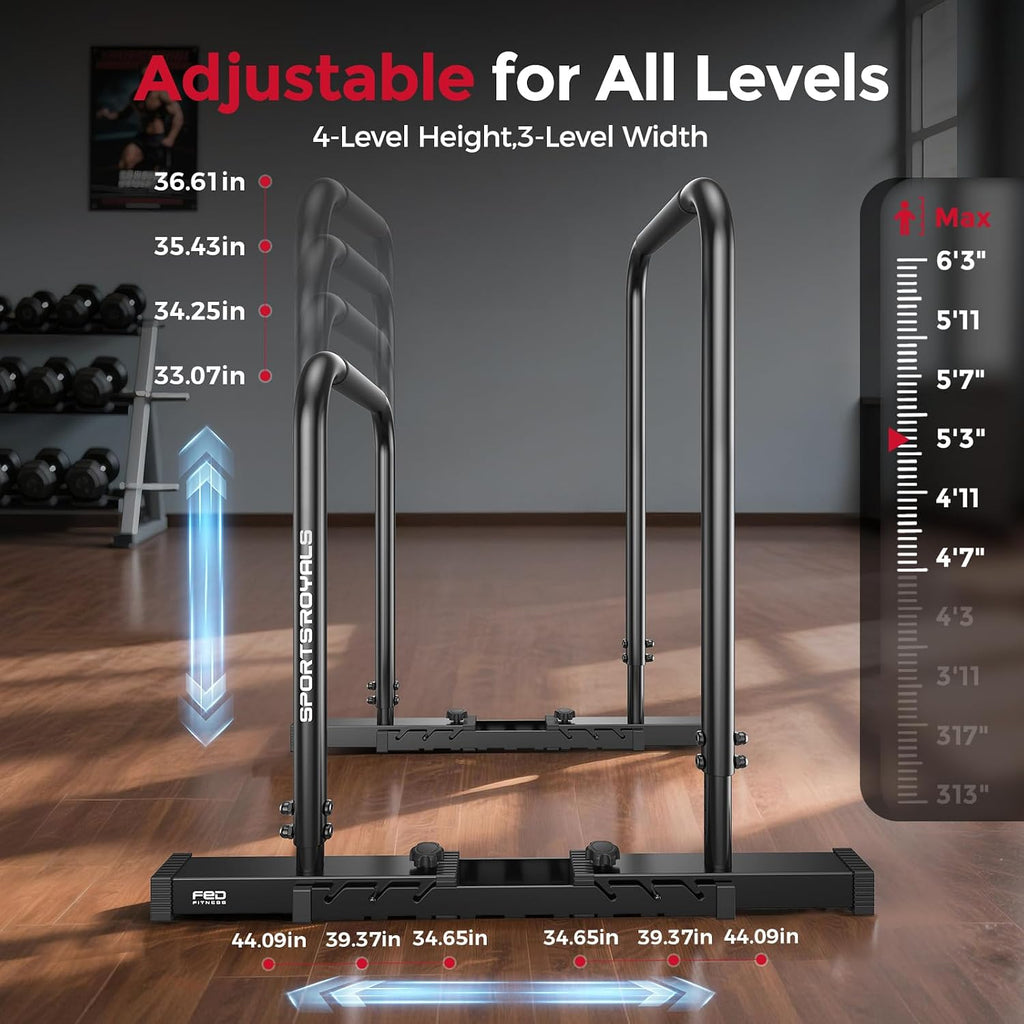 Adjustable Dip Bar & Parallette Station – Heavy-Duty Home Gym Equipment
