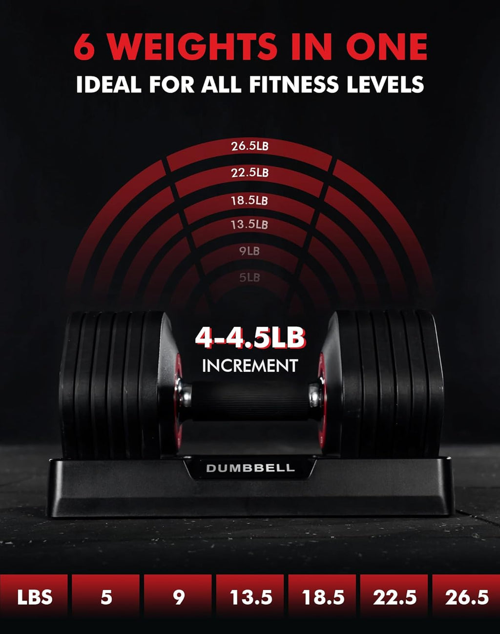 6-In-1 Adjustable Dumbbell Set (26.5Lb Pair) – Space-Saving Home Gym