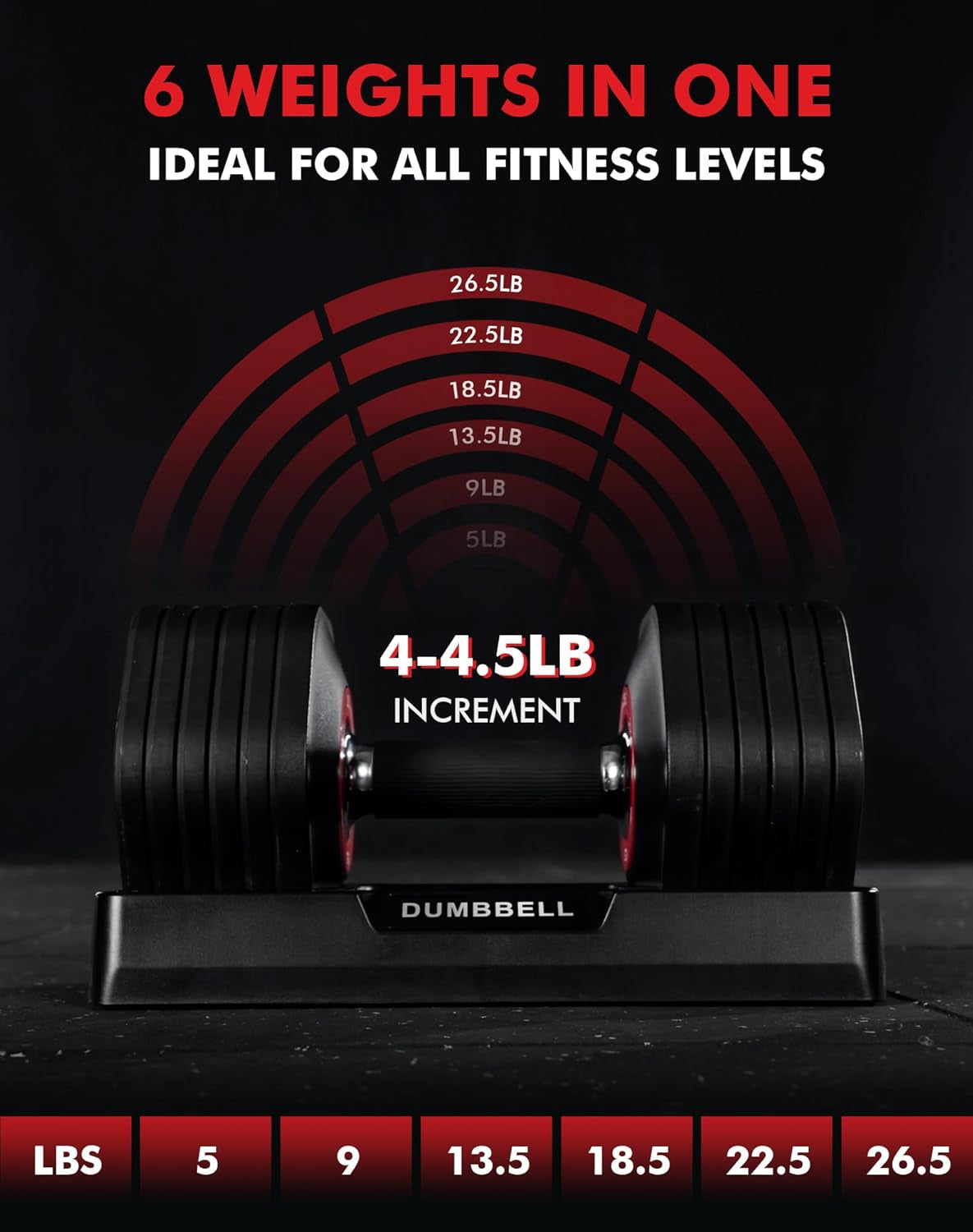 6-In-1 Adjustable Dumbbell Set (26.5Lb Pair) – Space-Saving Home Gym
