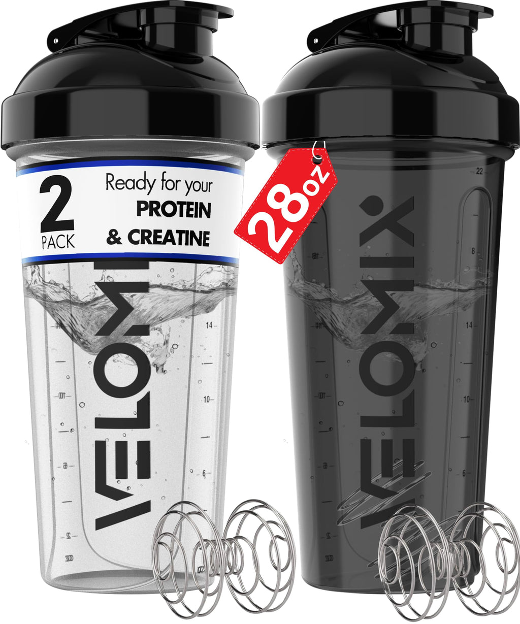 Leak-Proof Protein Shaker Bottles with Wire Whisk Ball, 2-Pack