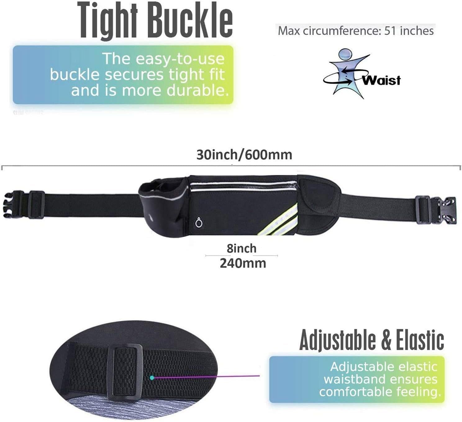 Reflective Running Belt with Water Bottle Holder & Phone Pouch
