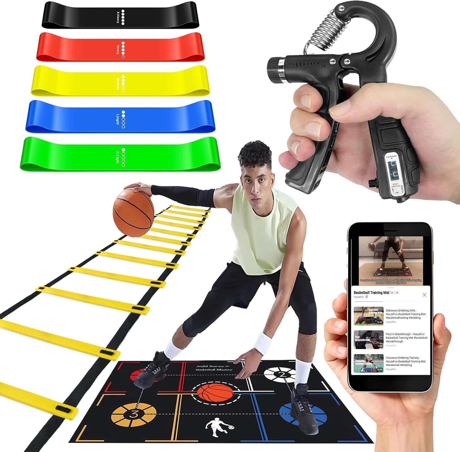 Basketball Training Kit – Dribble Mat, Agility Ladder & Grip Strengthener