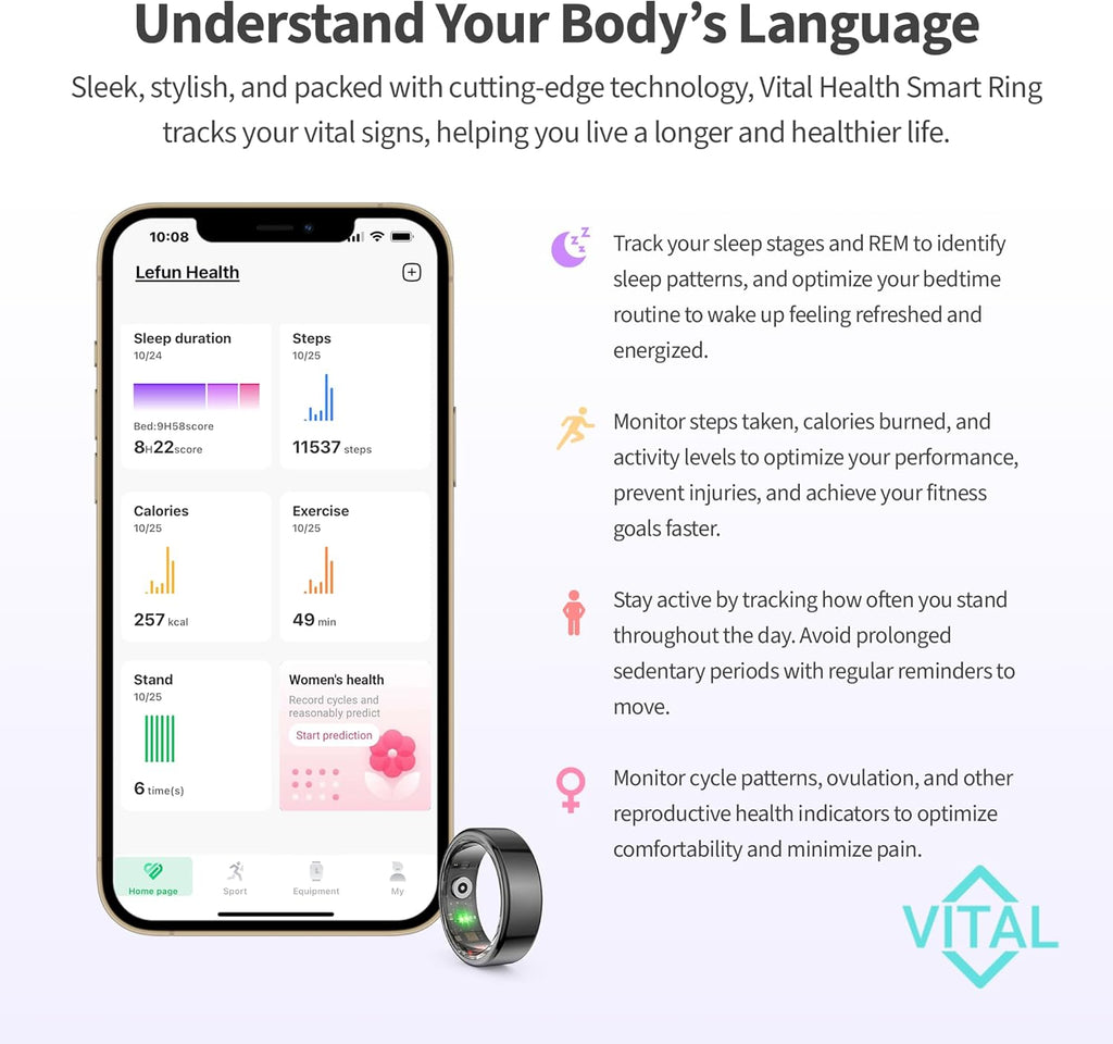 Smart Sleep & Recovery Tracker Ring with Heart Rate Monitor