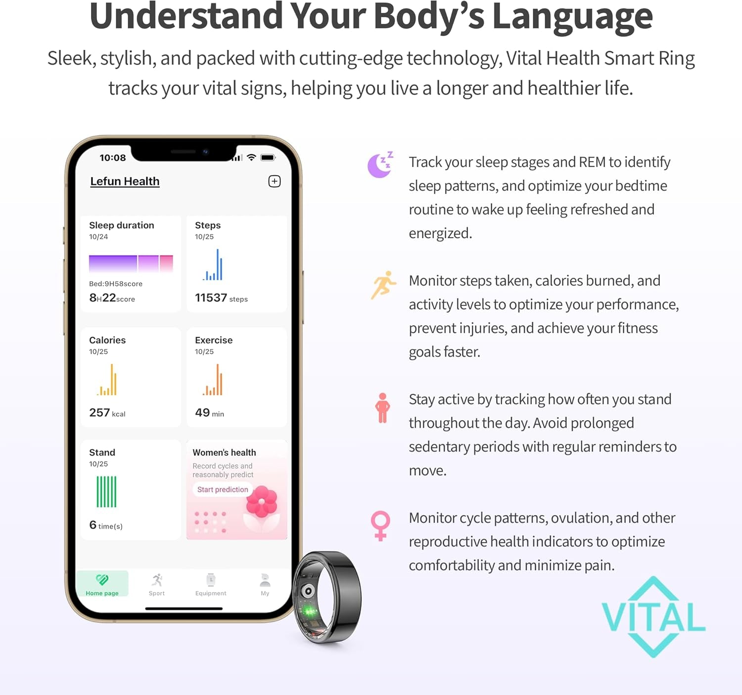 Smart Sleep & Recovery Tracker Ring with Heart Rate Monitor