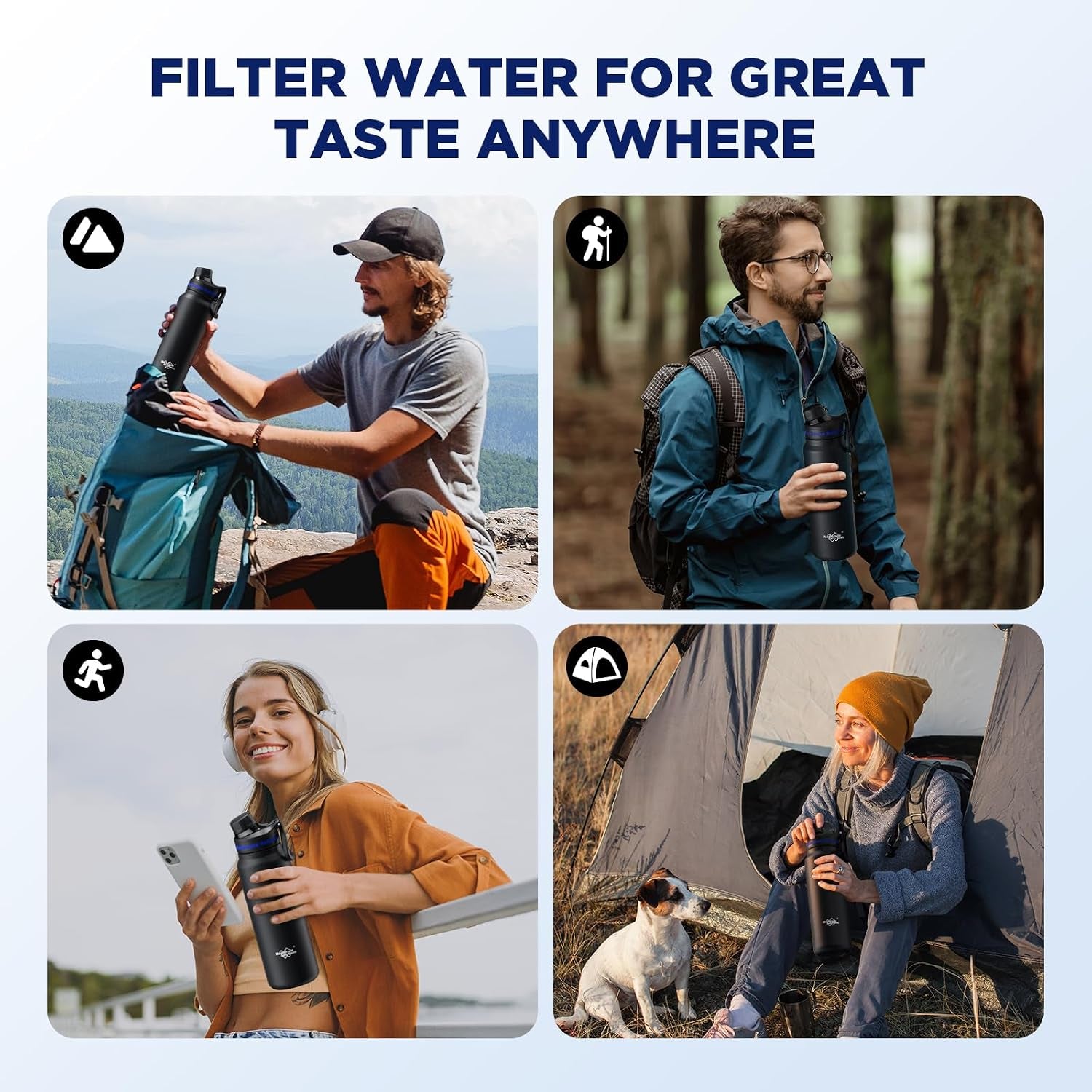 Filtered Water Bottle with Replaceable Filter – Portable Hiking Hydration