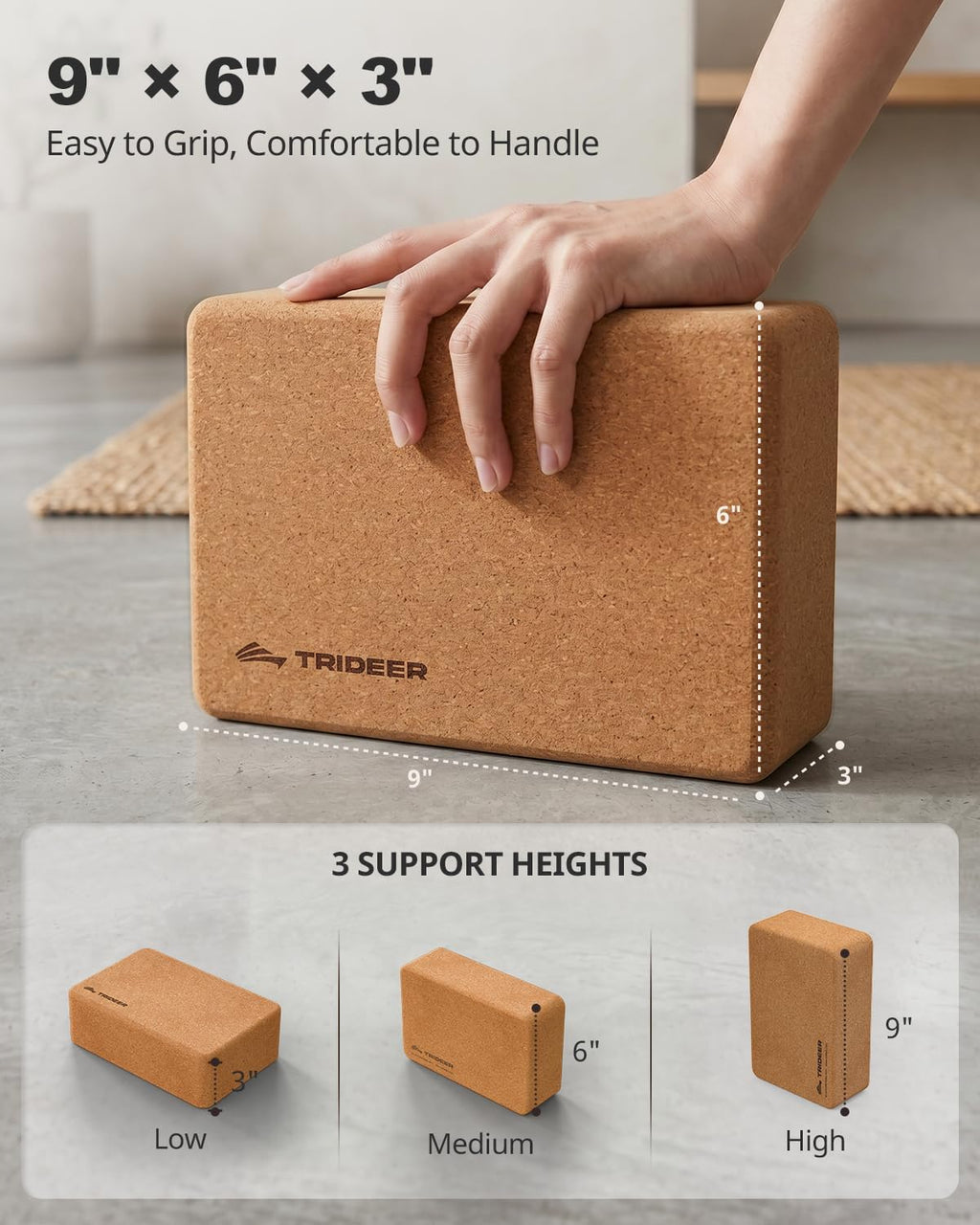 Natural Cork Yoga Blocks 2-Pack – Non-Slip Support for Stability