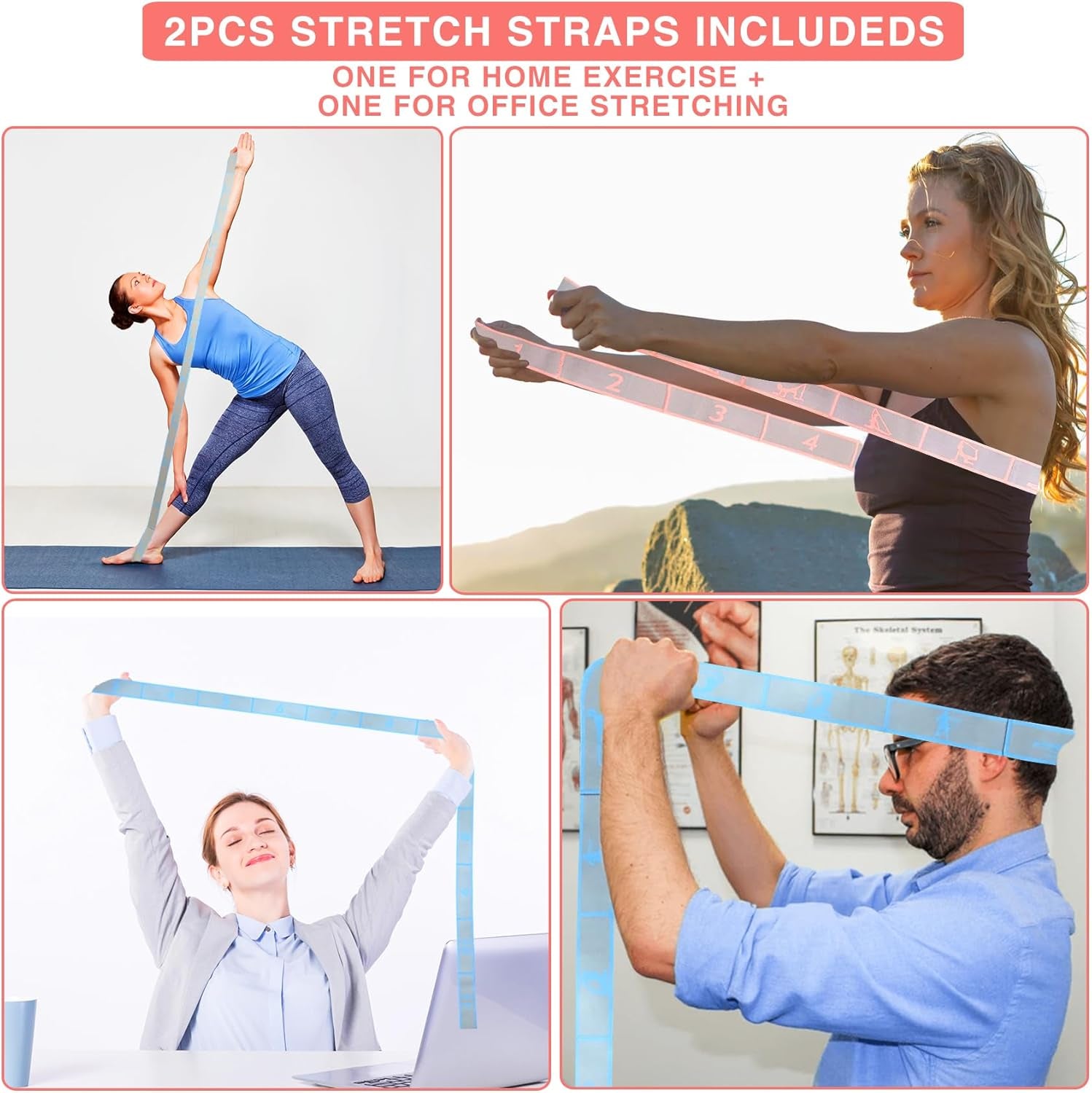 Elastic Stretching Strap with Loops for Yoga & Physical Therapy