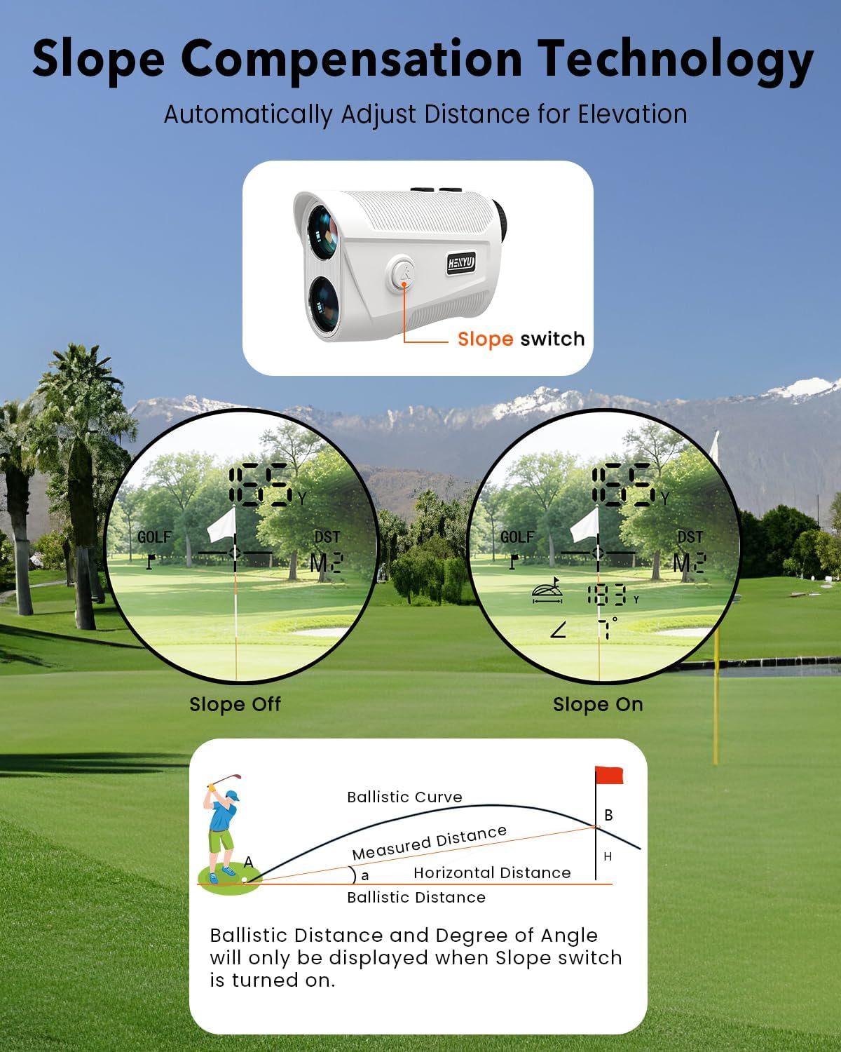 Golf Rangefinder with Slope – 1500-Yard Laser Range Finder, 7X Zoom