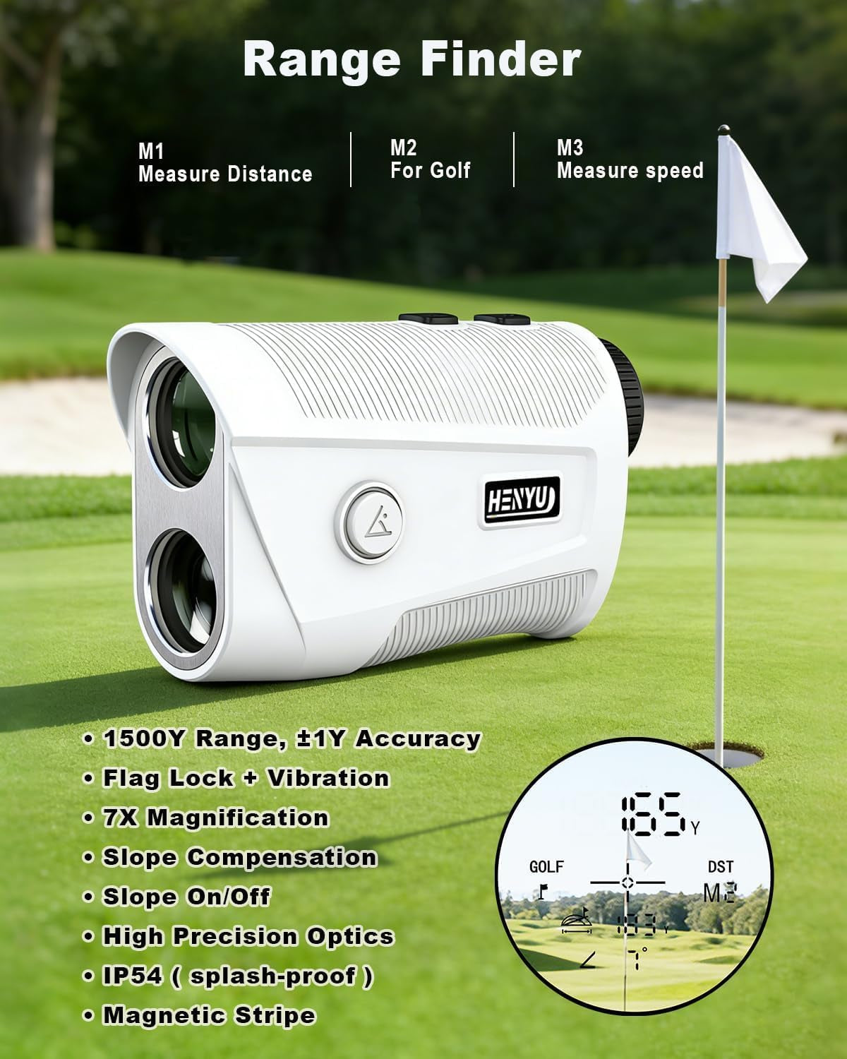 Golf Rangefinder with Slope – 1500-Yard Laser Range Finder, 7X Zoom