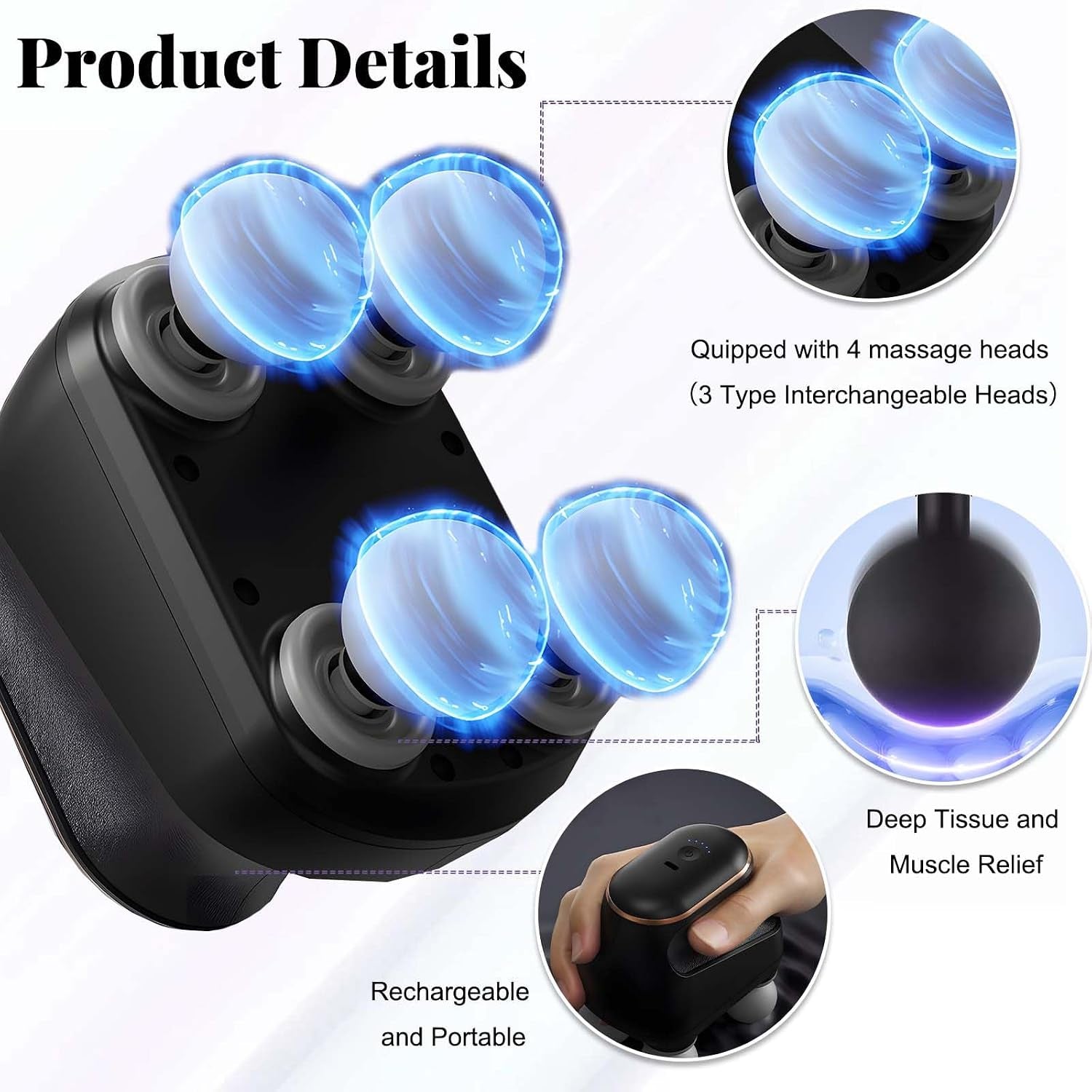 Propulse 4-Head Percussion Massage Gun – Deep Tissue Muscle Recovery