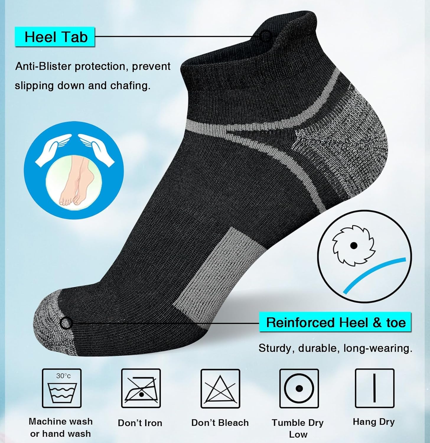 Anti-Blister Cushioned Running Socks – Moisture-Wicking 5-Pack