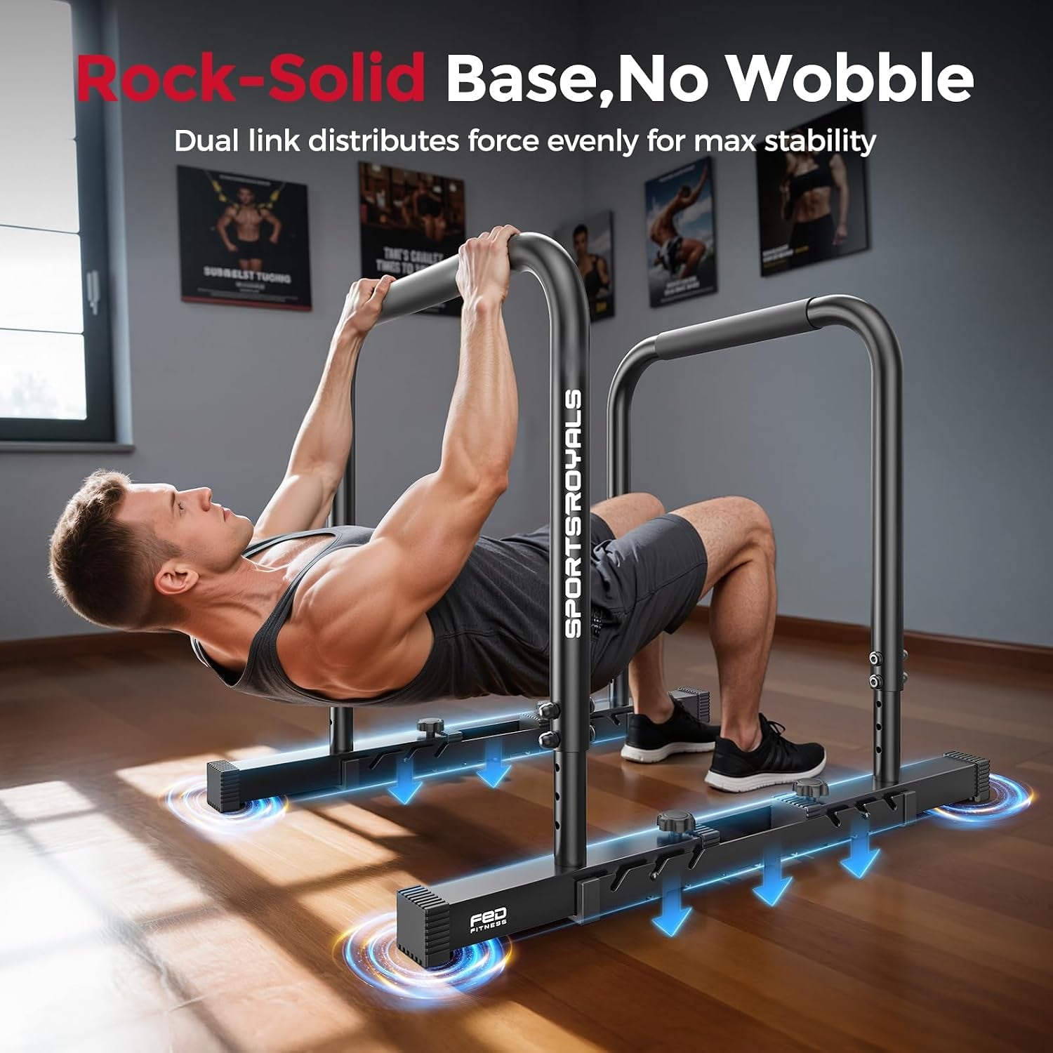 Adjustable Dip Bar & Parallette Station – Heavy-Duty Home Gym Equipment