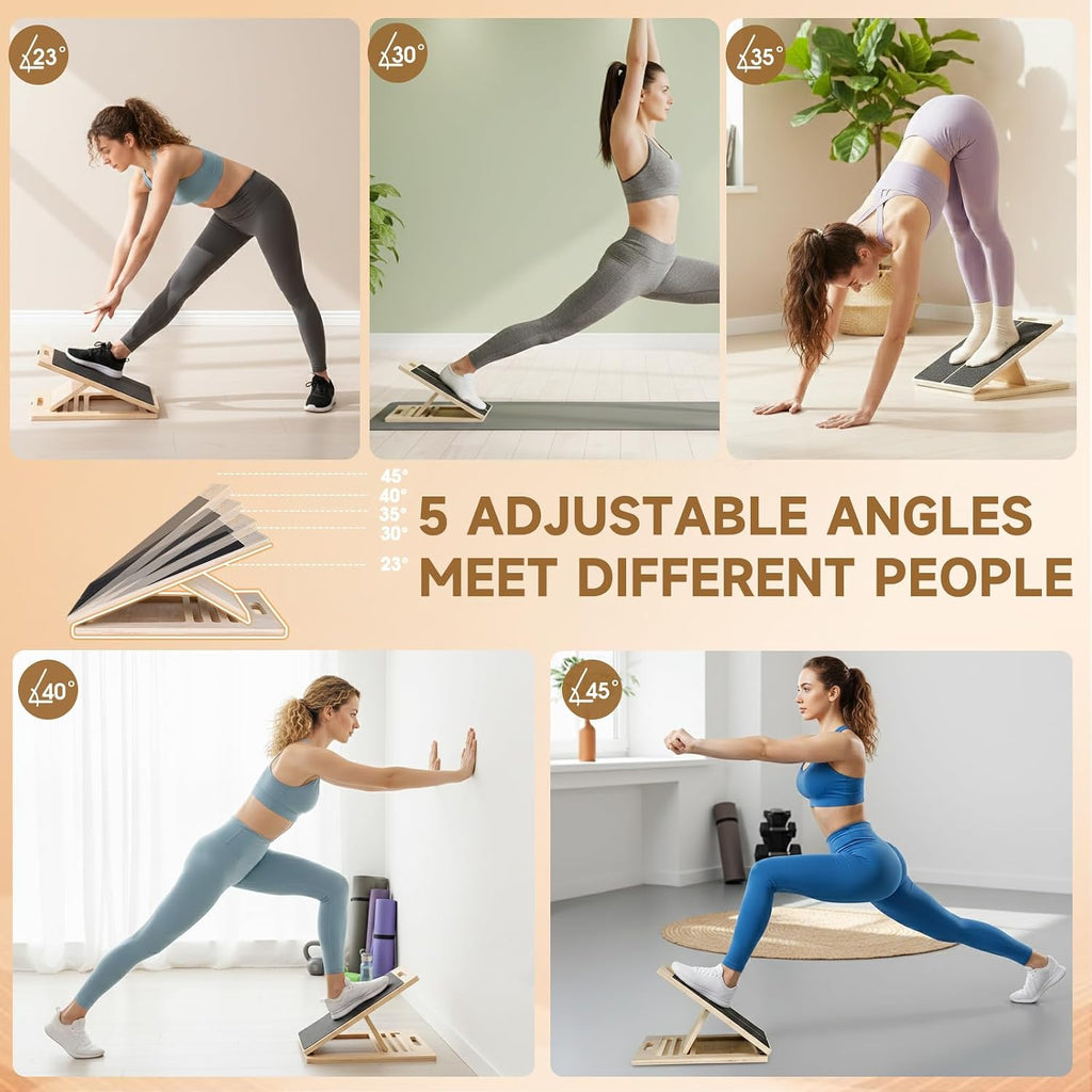5-Level Wooden Calf Stretch Incline Board – Physical Therapy & Mobility